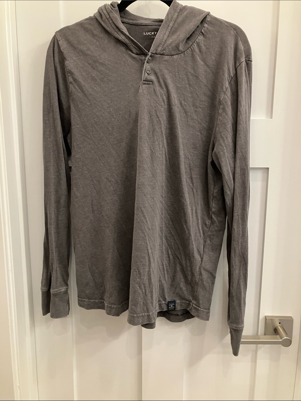 Lucky Brand Gray Hooded Henley Size Small